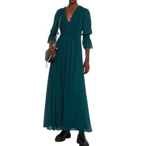 CAARA Forest Green Millie Chiffon Maxi Dress size Medium